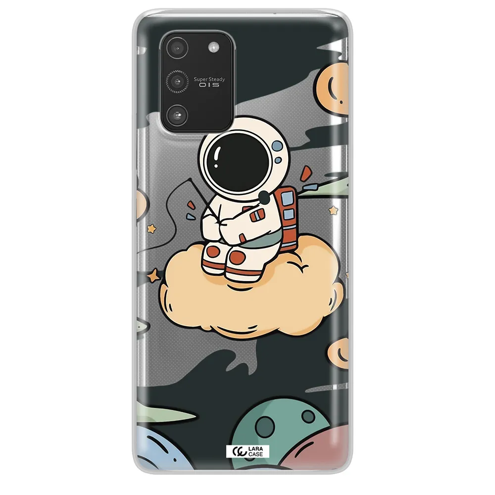 a cartoon astronaut sitting on a cloud Samsung A91 Clear TPU Case