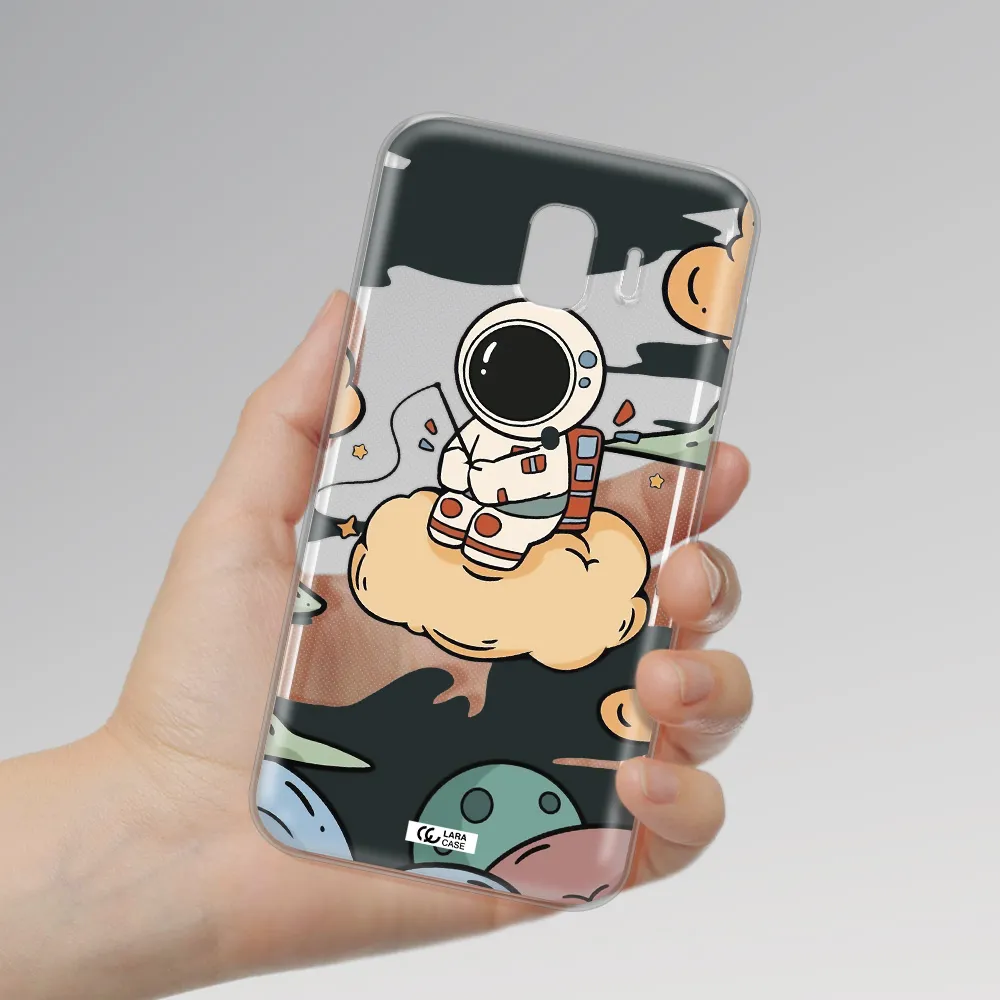 a cartoon astronaut sitting on a cloud Samsung J4 Clear TPU Case
