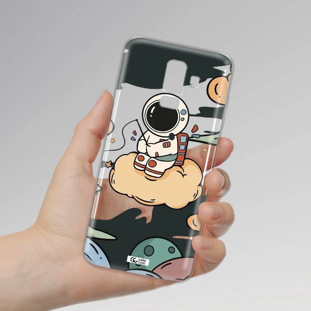 a cartoon astronaut sitting on a cloud Samsung J8 Clear TPU Case