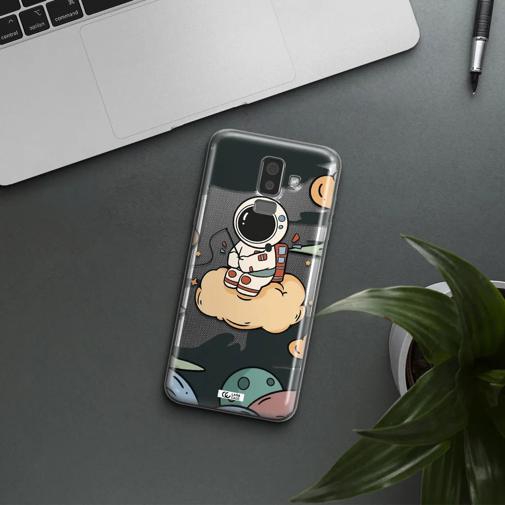 a cartoon astronaut sitting on a cloud Samsung J8 Clear TPU Case