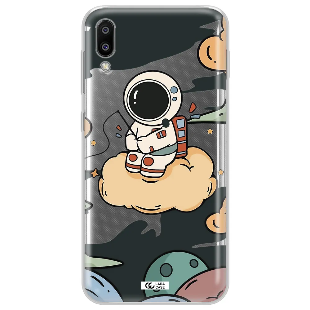 a cartoon astronaut sitting on a cloud Samsung M10 Clear TPU Case