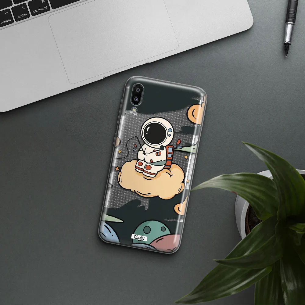 a cartoon astronaut sitting on a cloud Samsung M10 Clear TPU Case