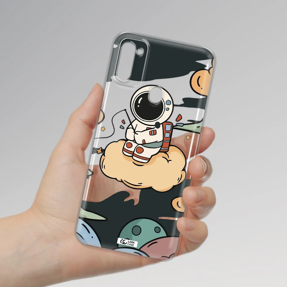 a cartoon astronaut sitting on a cloud Samsung M11 Clear TPU Case