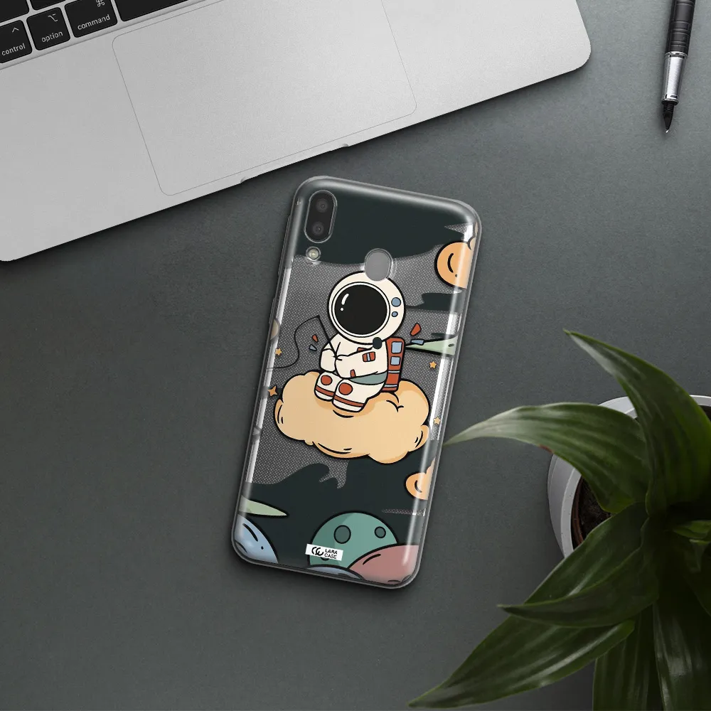 a cartoon astronaut sitting on a cloud Samsung M20 Clear TPU Case