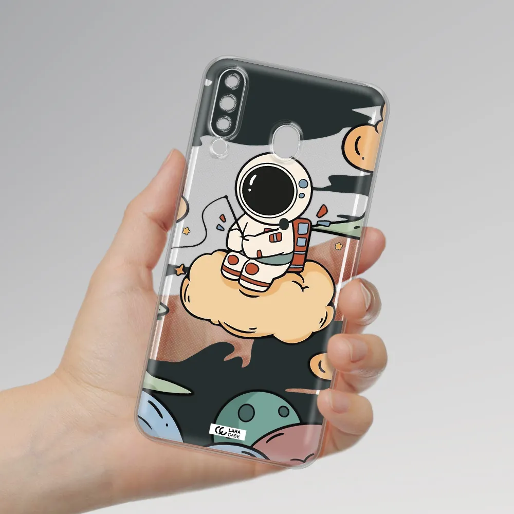 a cartoon astronaut sitting on a cloud Samsung M30 Clear TPU Case