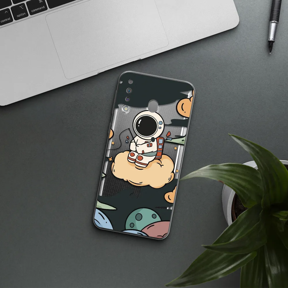 a cartoon astronaut sitting on a cloud Samsung M30 Clear TPU Case
