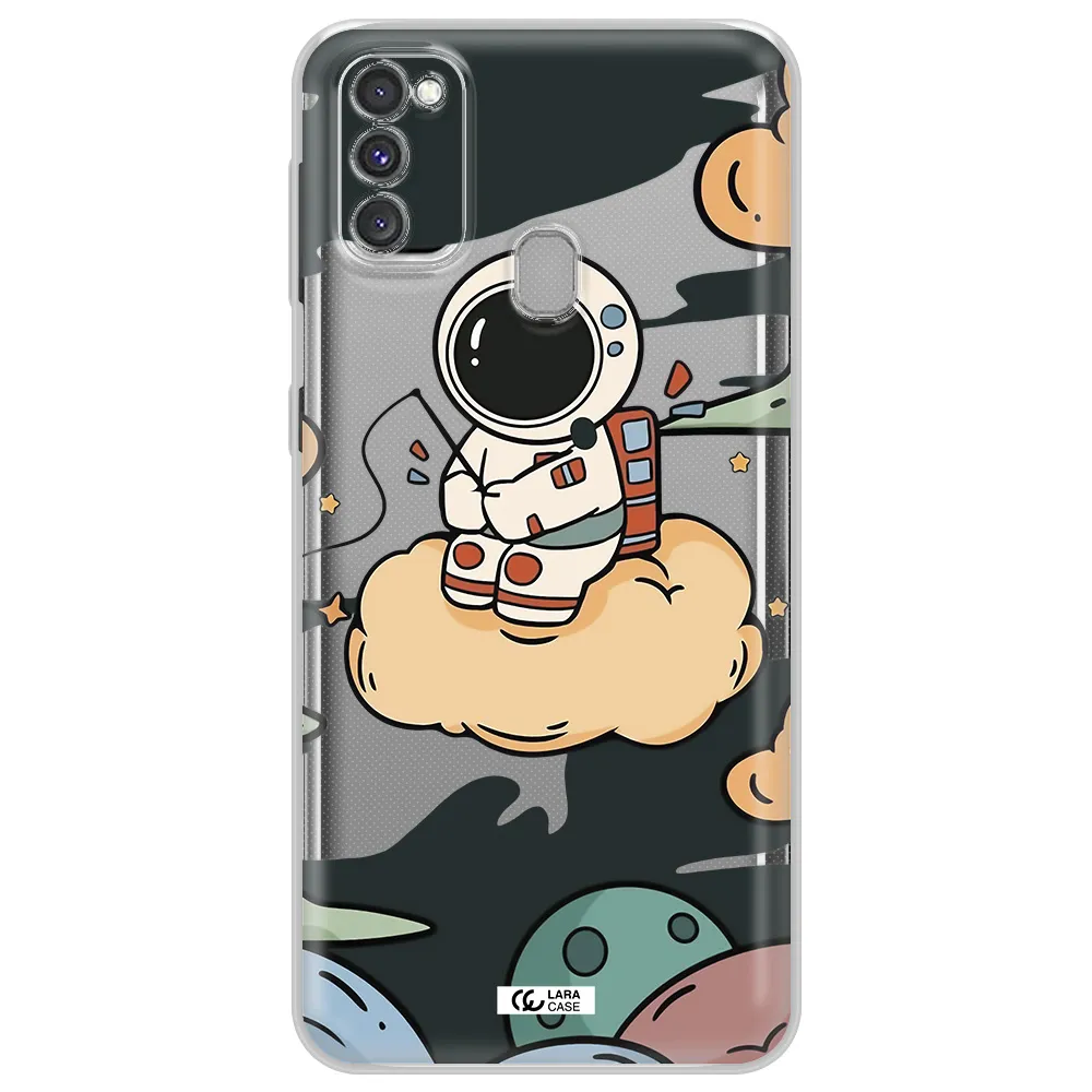 a cartoon astronaut sitting on a cloud Samsung M30S Clear TPU Case