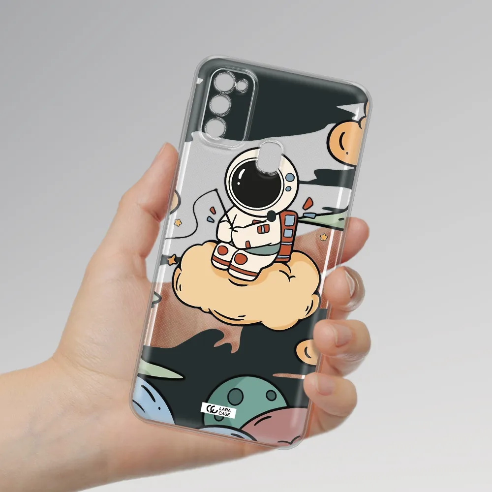 a cartoon astronaut sitting on a cloud Samsung M30S Clear TPU Case