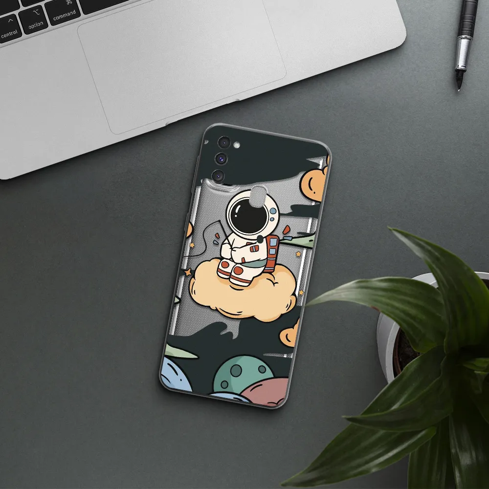 a cartoon astronaut sitting on a cloud Samsung M30S Clear TPU Case