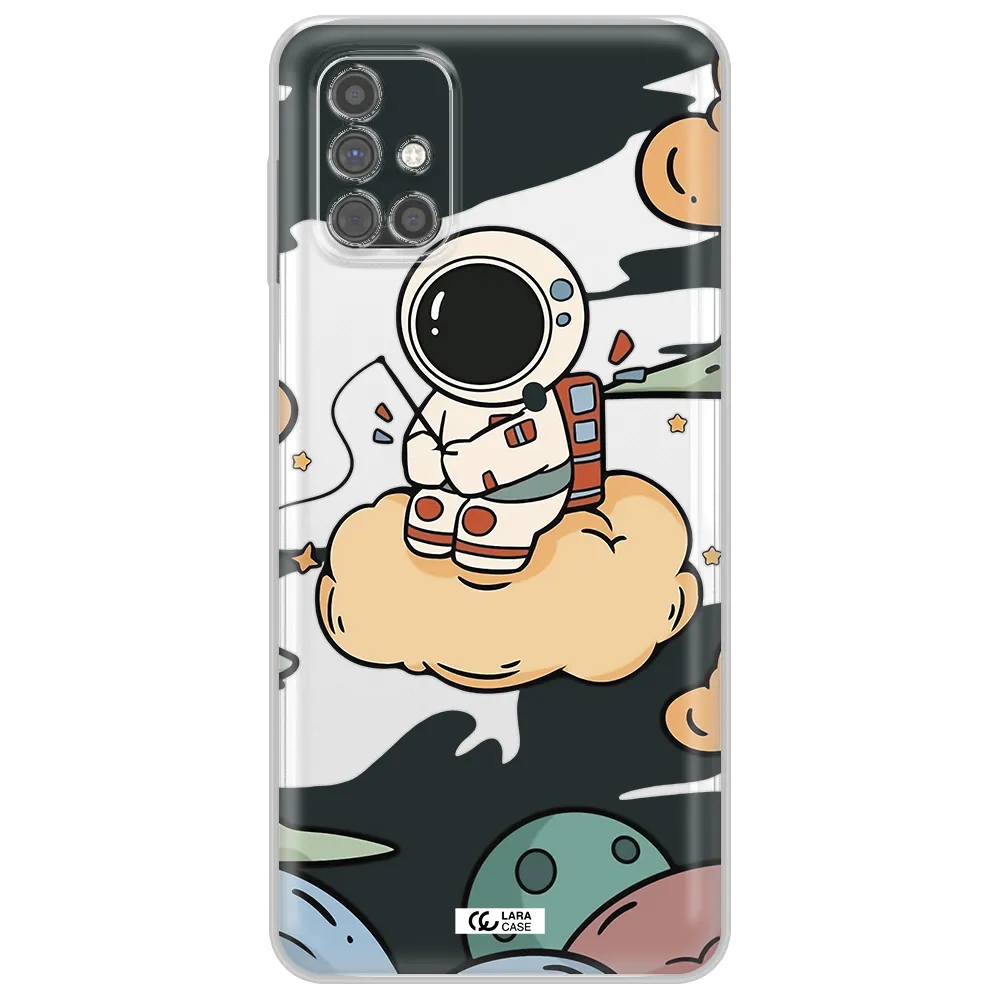 a cartoon astronaut sitting on a cloud Samsung M51 Clear TPU Case