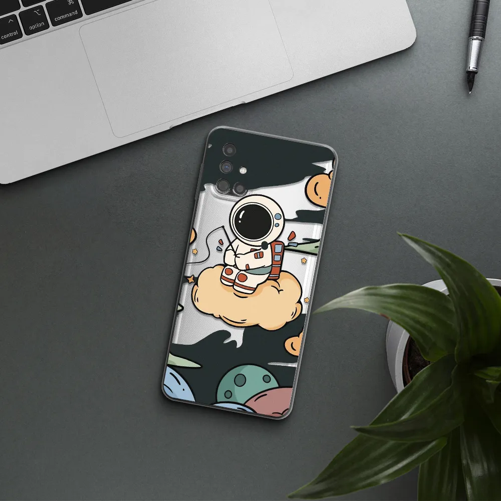 a cartoon astronaut sitting on a cloud Samsung M51 Clear TPU Case