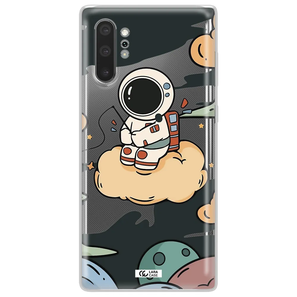 a cartoon astronaut sitting on a cloud Samsung Note 10 Plus Clear TPU Case