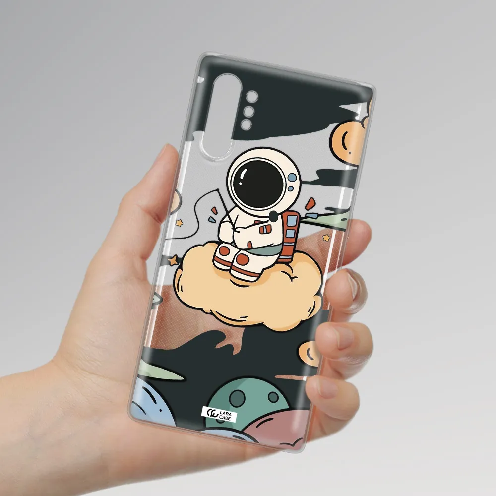 a cartoon astronaut sitting on a cloud Samsung Note 10 Plus Clear TPU Case