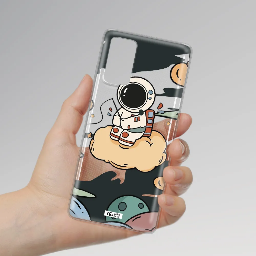 a cartoon astronaut sitting on a cloud Samsung Note 20 Clear TPU Case