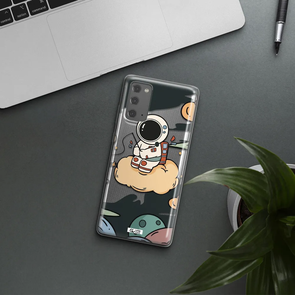a cartoon astronaut sitting on a cloud Samsung Note 20 Clear TPU Case