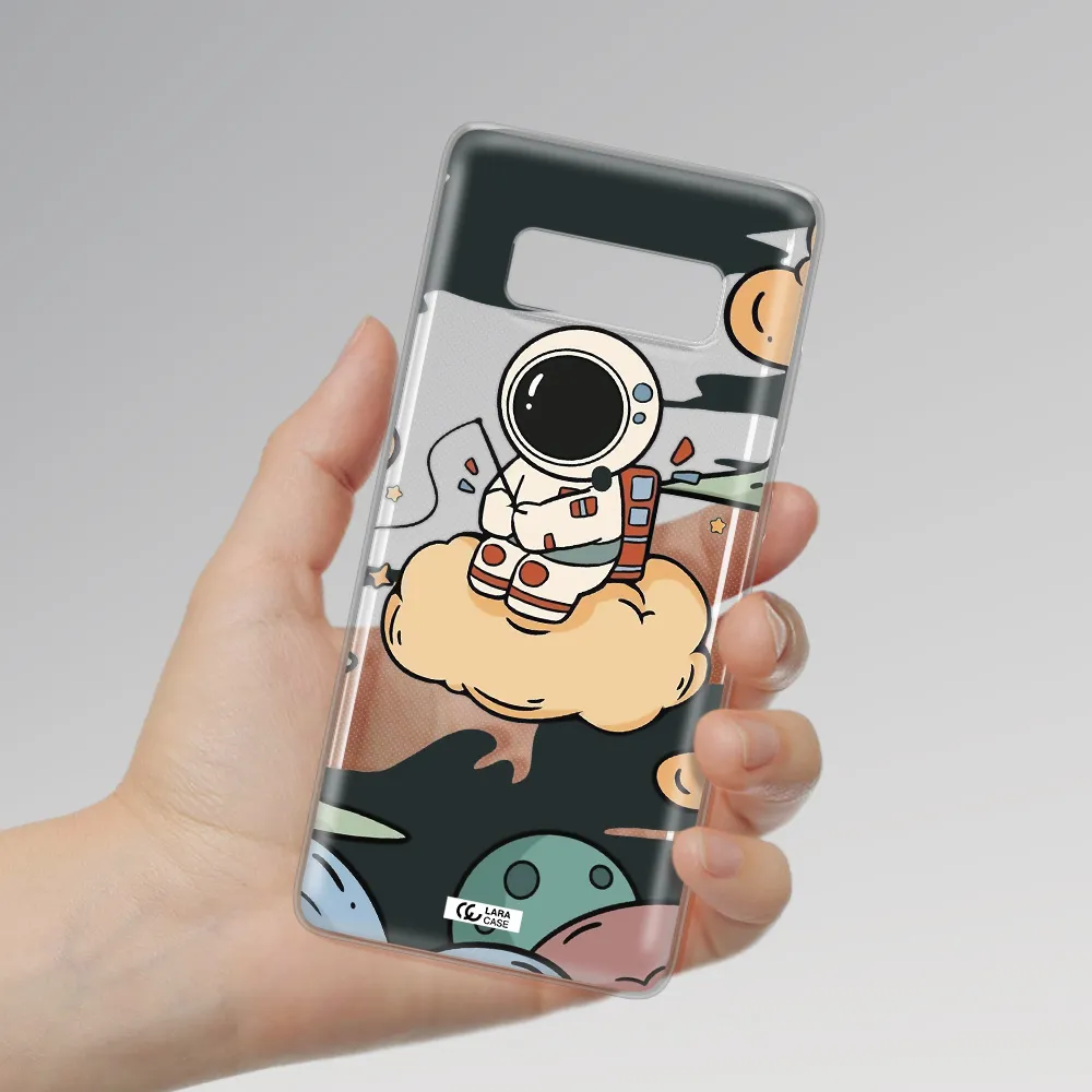 a cartoon astronaut sitting on a cloud Samsung Note 8 Clear TPU Case