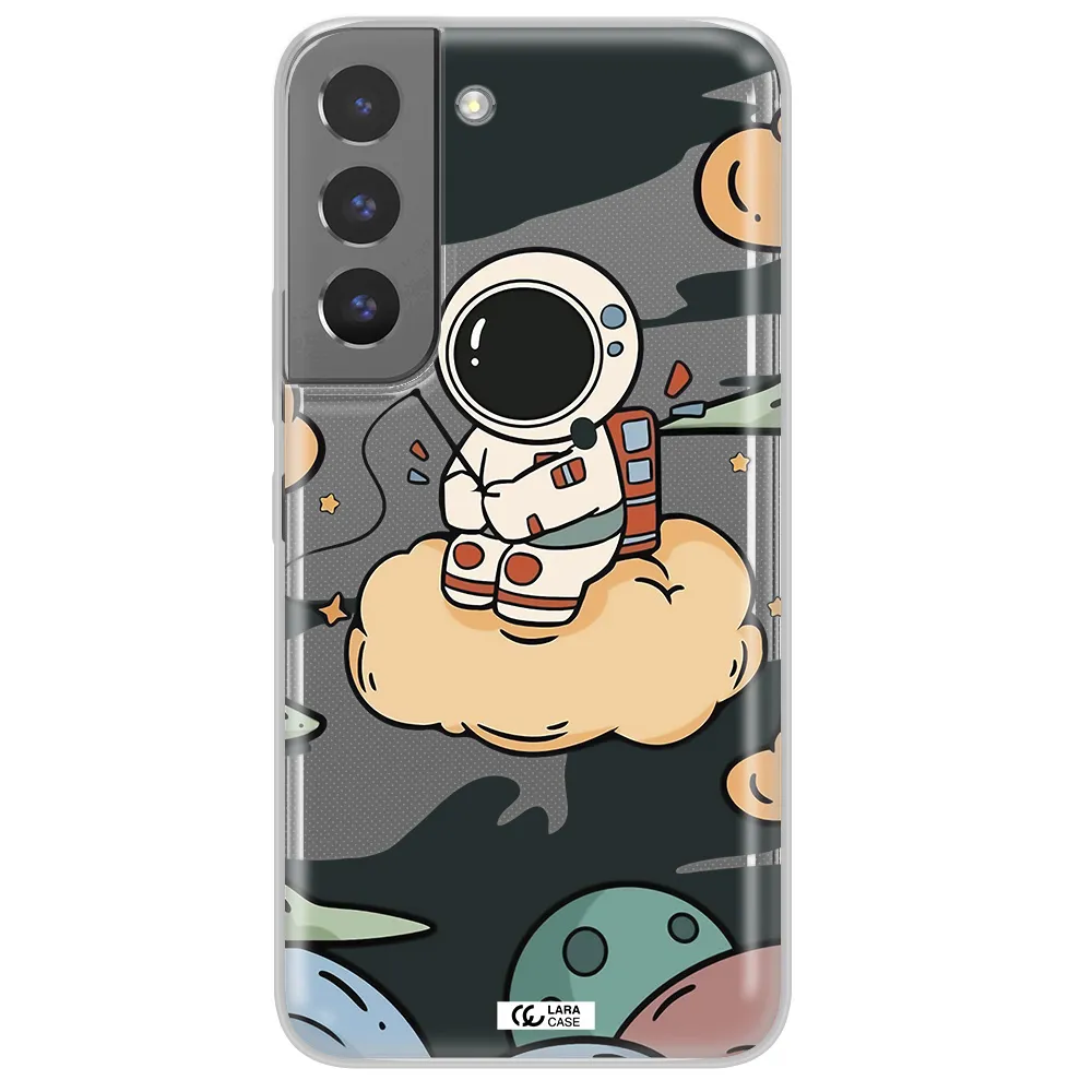 a cartoon astronaut sitting on a cloud Samsung S 22 Plus Clear TPU Case