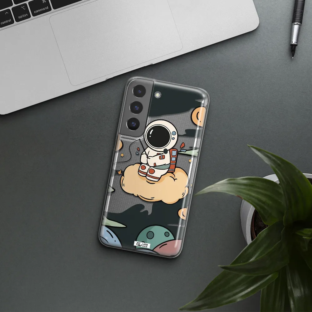 a cartoon astronaut sitting on a cloud Samsung S 22 Plus Clear TPU Case