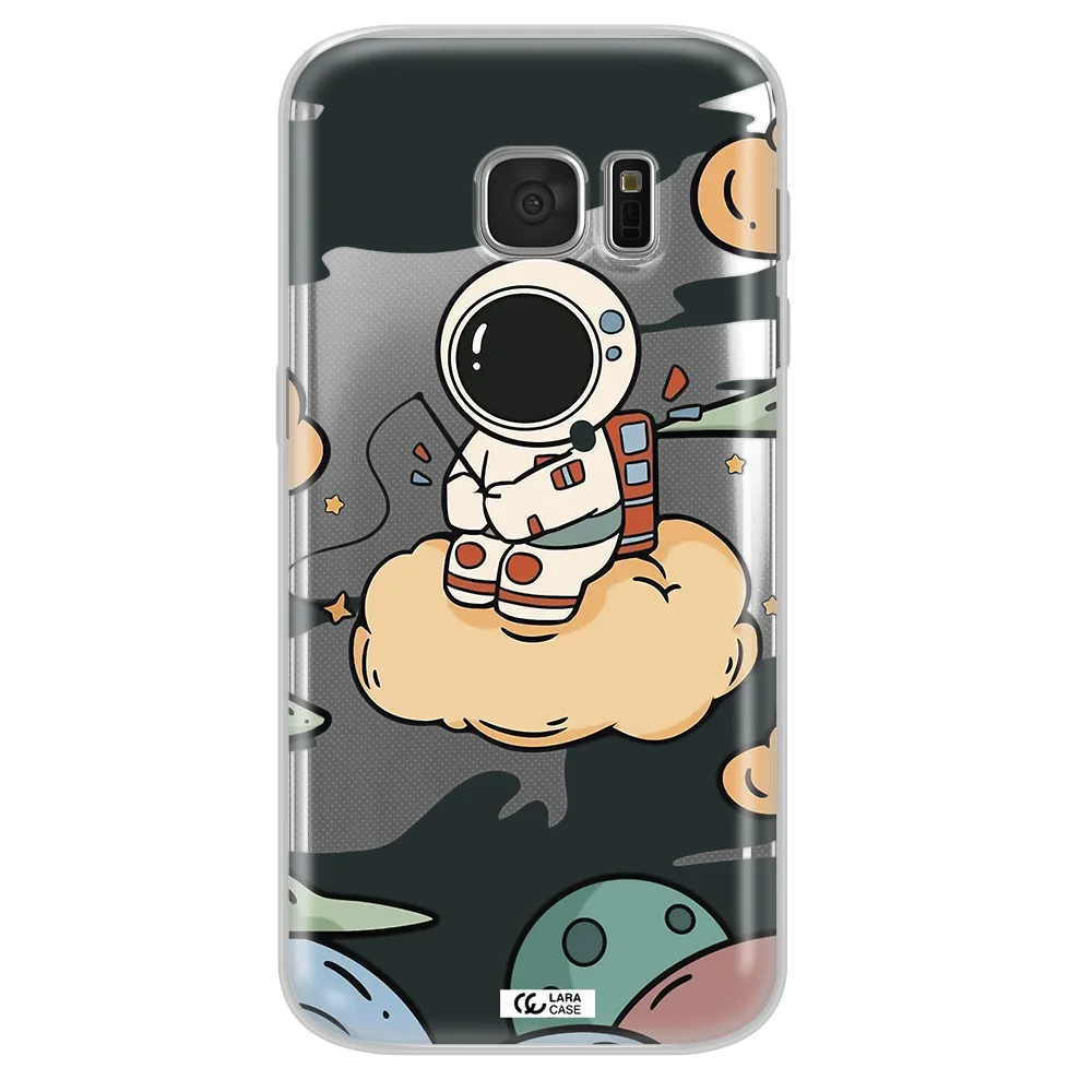 a cartoon astronaut sitting on a cloud Samsung S 7 Clear TPU Case