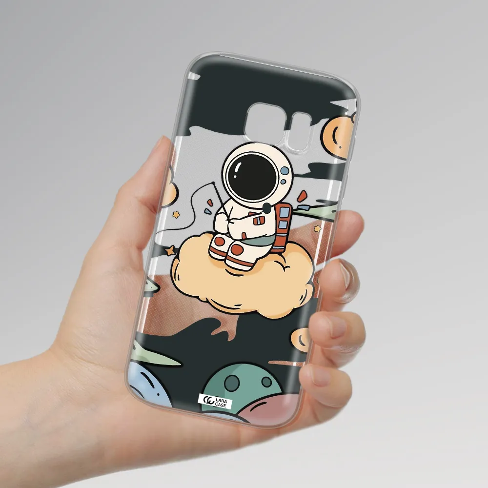 a cartoon astronaut sitting on a cloud Samsung S 7 Clear TPU Case