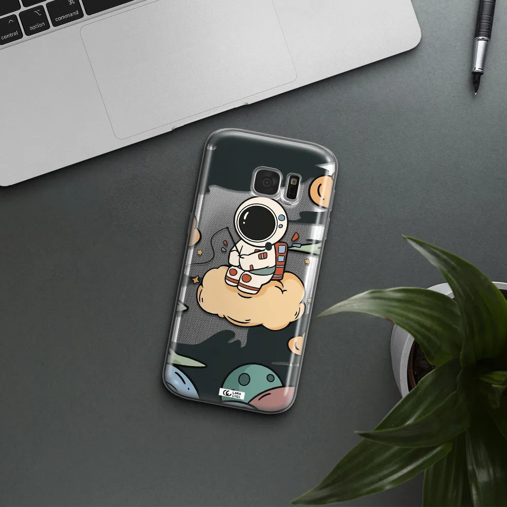 a cartoon astronaut sitting on a cloud Samsung S 7 Clear TPU Case