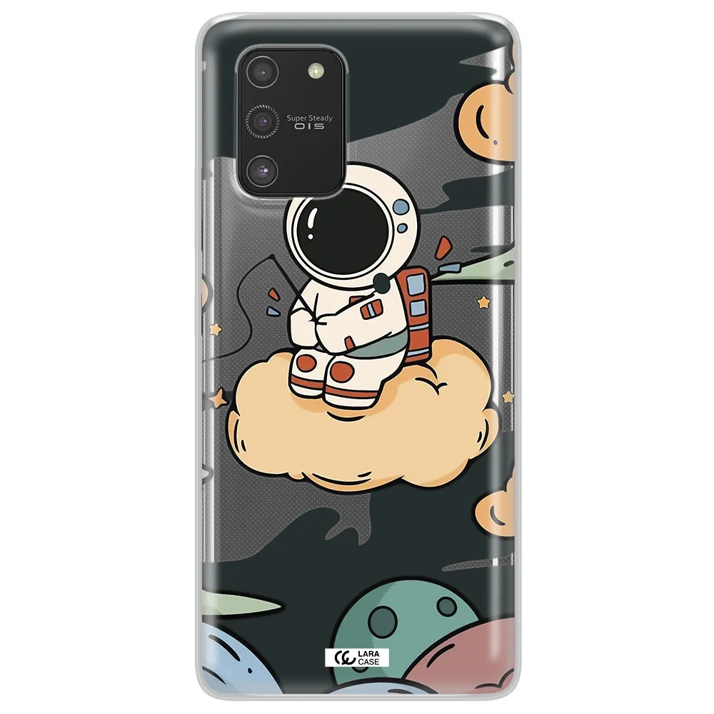 a cartoon astronaut sitting on a cloud Samsung S10 Lite Clear TPU Case