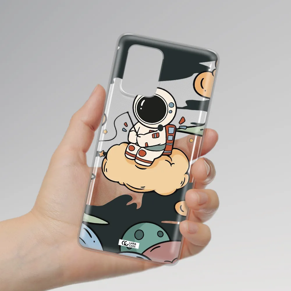 a cartoon astronaut sitting on a cloud Samsung S10 Lite Clear TPU Case