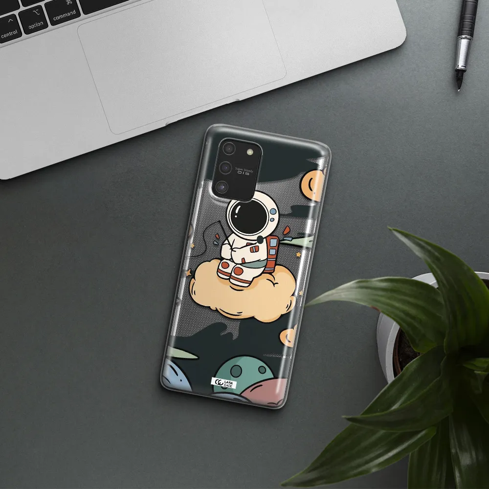 a cartoon astronaut sitting on a cloud Samsung S10 Lite Clear TPU Case
