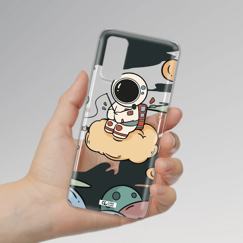 a cartoon astronaut sitting on a cloud Samsung S20 Clear TPU Case