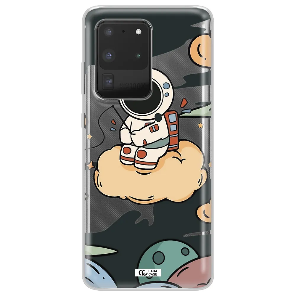 a cartoon astronaut sitting on a cloud Samsung S20 Ultra Clear TPU Case
