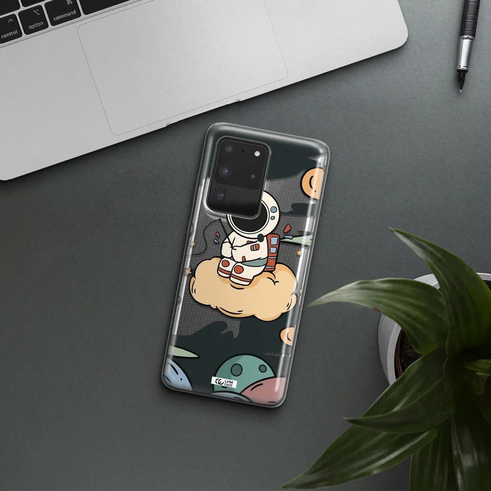 a cartoon astronaut sitting on a cloud Samsung S20 Ultra Clear TPU Case