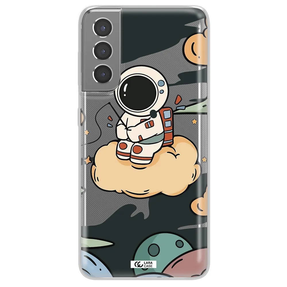 a cartoon astronaut sitting on a cloud Samsung S21 Clear TPU Case