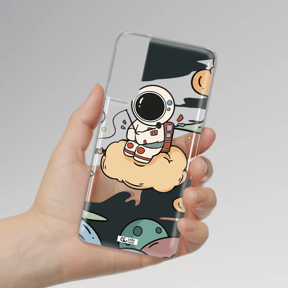 a cartoon astronaut sitting on a cloud Samsung S21 Clear TPU Case