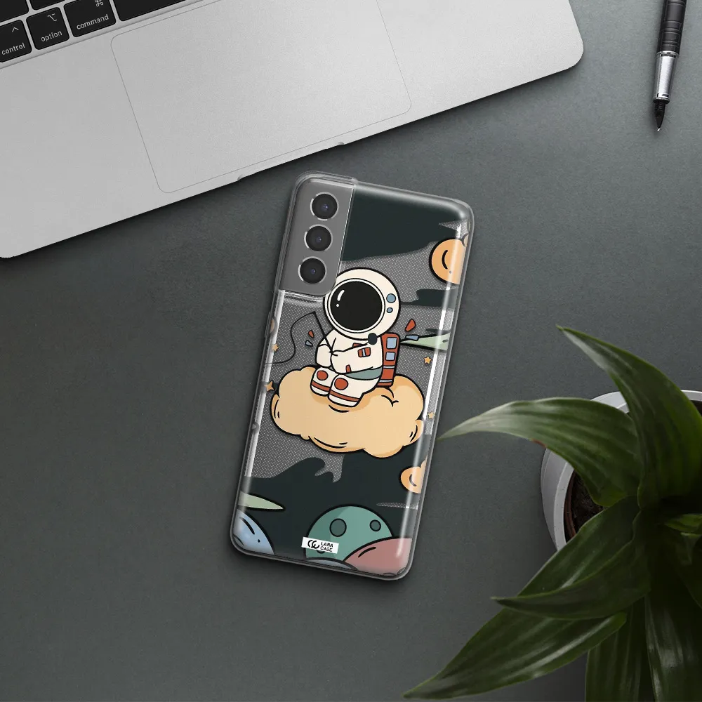 a cartoon astronaut sitting on a cloud Samsung S21 Clear TPU Case