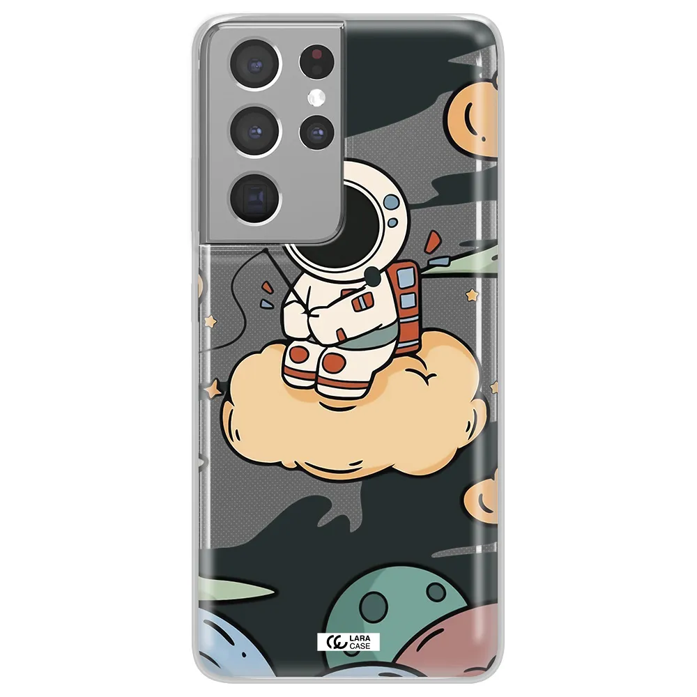 a cartoon astronaut sitting on a cloud Samsung S21 Ultra Clear TPU Case