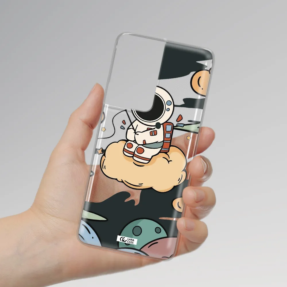 a cartoon astronaut sitting on a cloud Samsung S21 Ultra Clear TPU Case