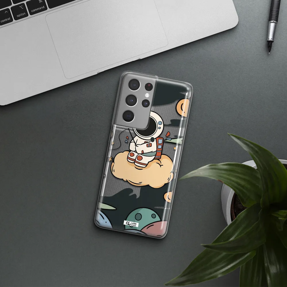 a cartoon astronaut sitting on a cloud Samsung S21 Ultra Clear TPU Case