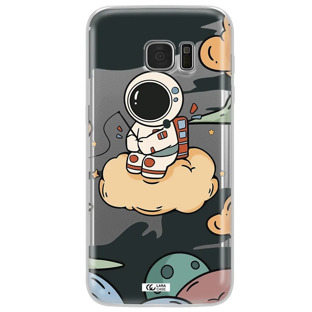 a cartoon astronaut sitting on a cloud Samsung S7 Edge Clear TPU Case