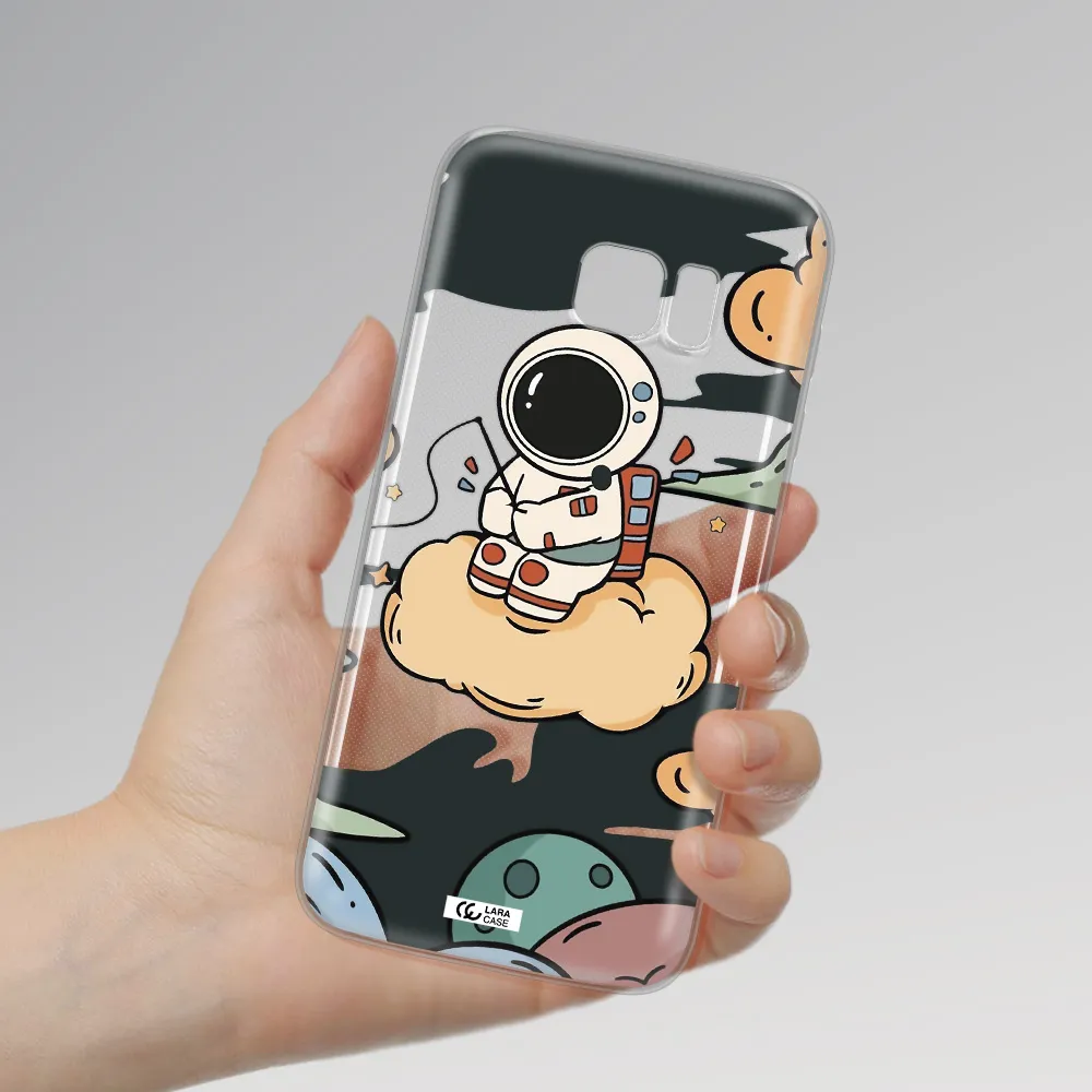 a cartoon astronaut sitting on a cloud Samsung S7 Edge Clear TPU Case