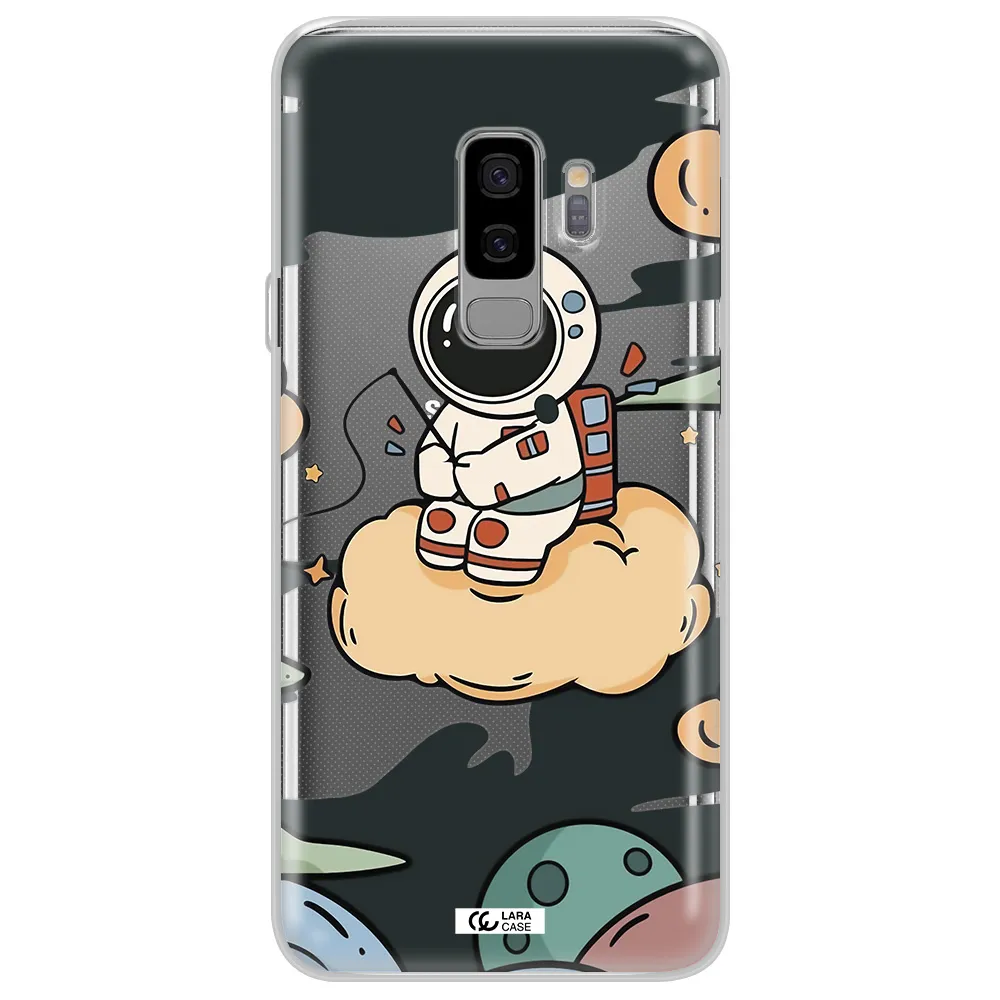 a cartoon astronaut sitting on a cloud Samsung S9 Plus Clear TPU Case