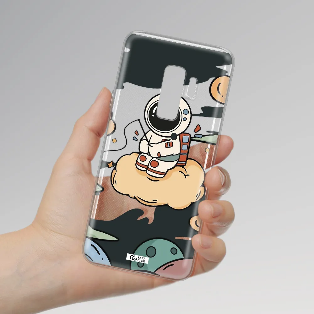 a cartoon astronaut sitting on a cloud Samsung S9 Plus Clear TPU Case