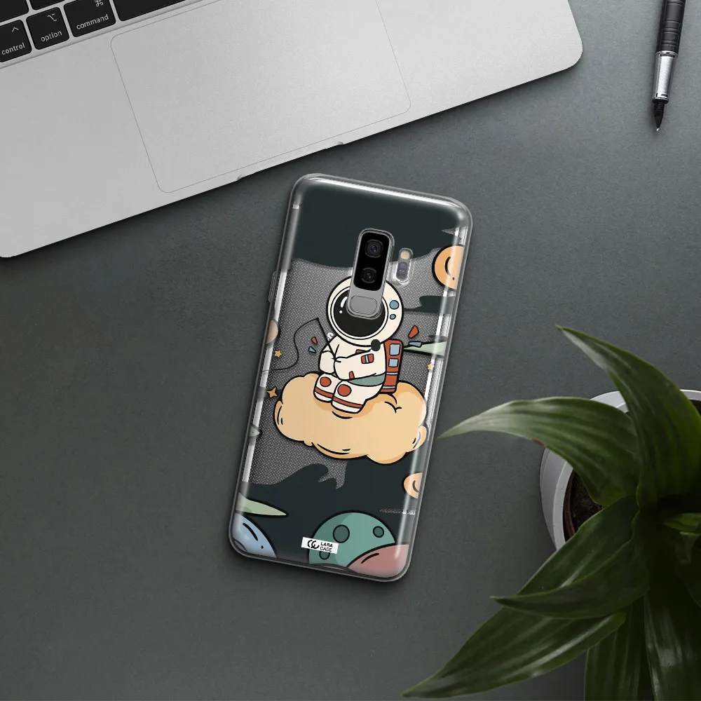 a cartoon astronaut sitting on a cloud Samsung S9 Plus Clear TPU Case