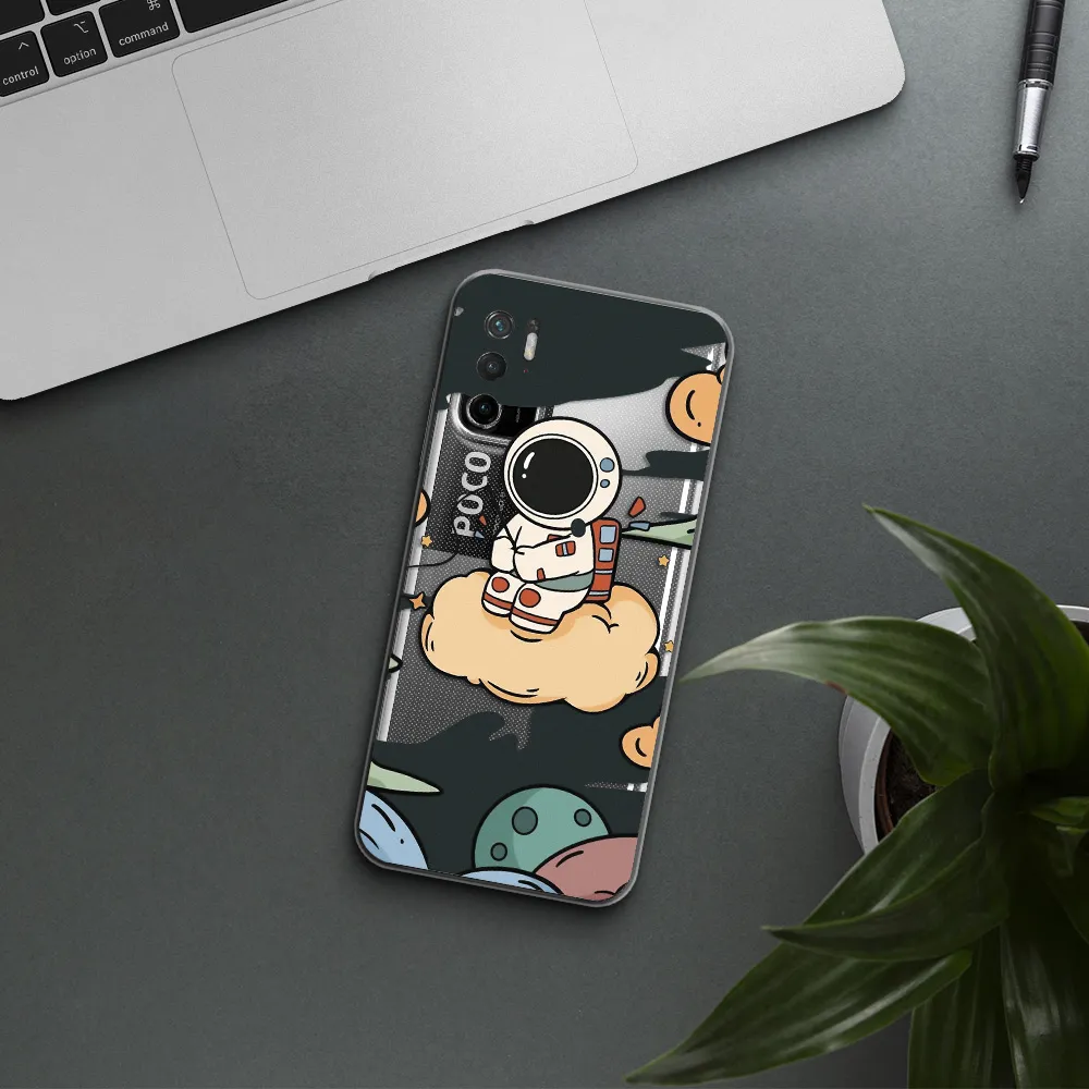 A Cartoon Astronaut Sitting On A Cloud Xiaomi Poco M3 Pro Clear Tpu Case