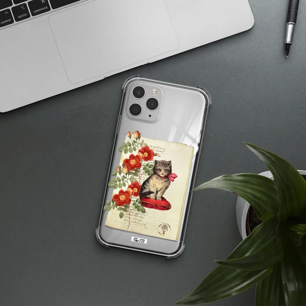 a cat on a pillow with flowers Apple iPhone 11 pro max Clear PC Case