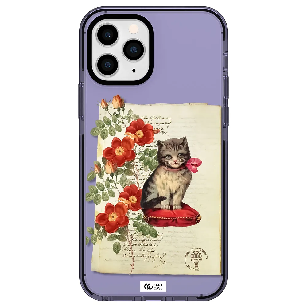 a cat on a pillow with flowers Apple iPhone 11 pro max impact Lilac Case