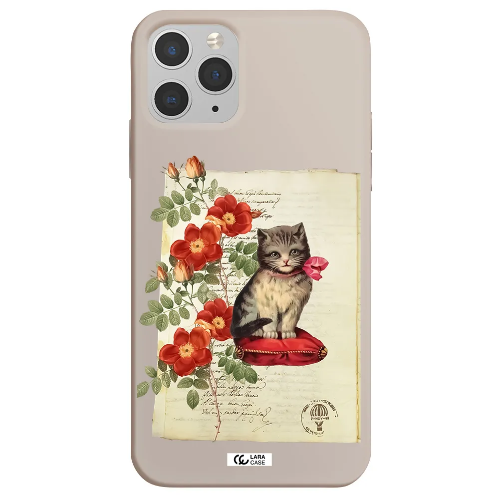 a cat on a pillow with flowers Apple iPhone 11 pro Silicone Stone Case