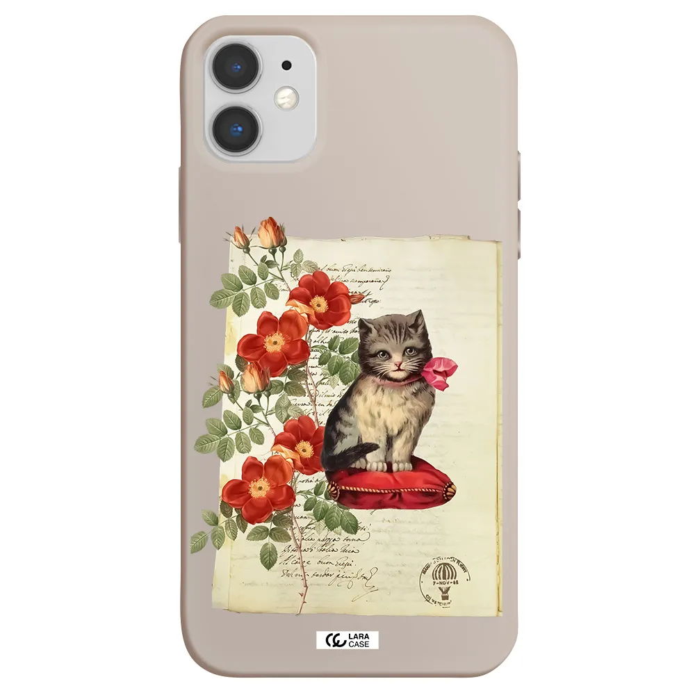a cat on a pillow with flowers Apple iPhone 11 Silicone Stone Case