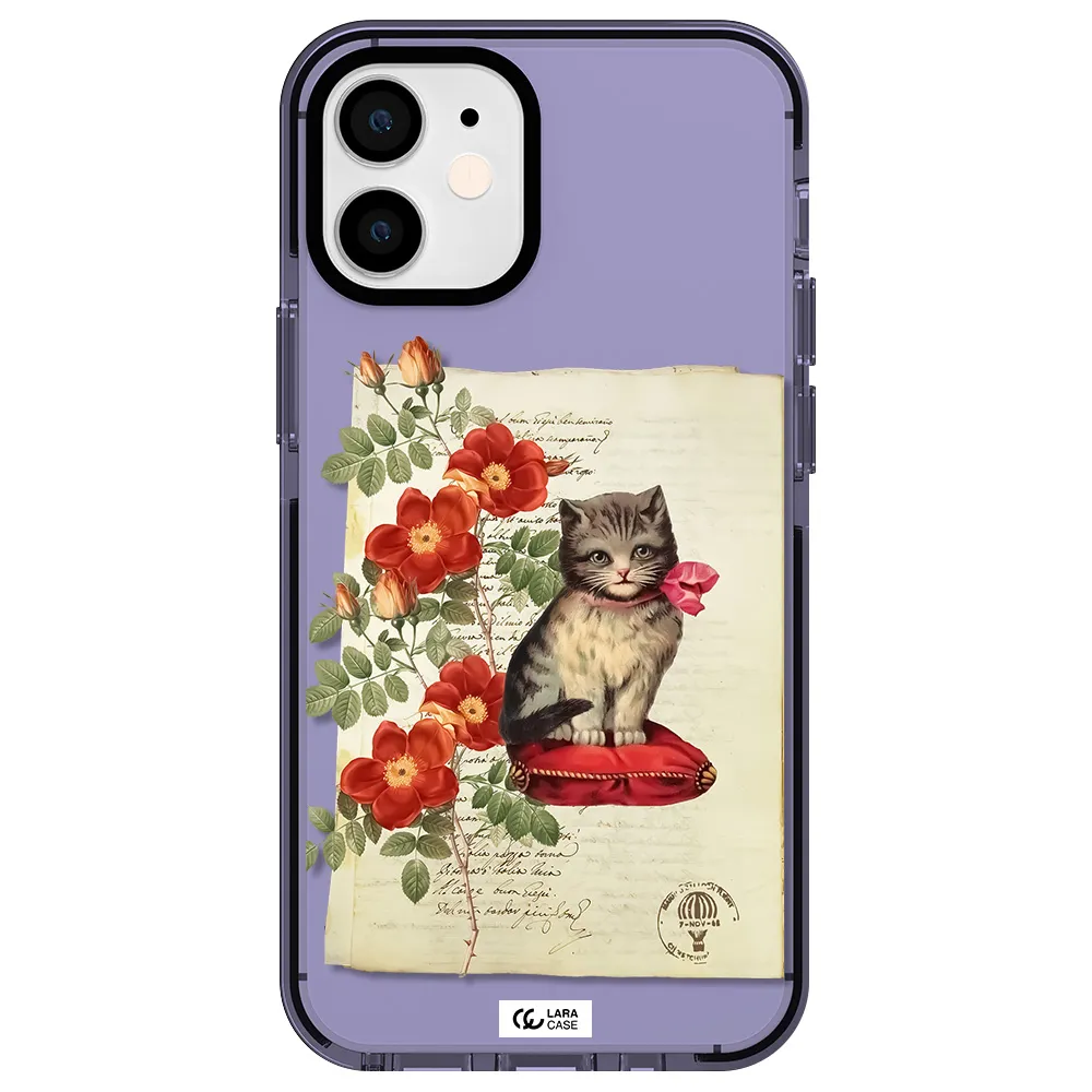 a cat on a pillow with flowers Apple iPhone 12 mini impact Lilac Case