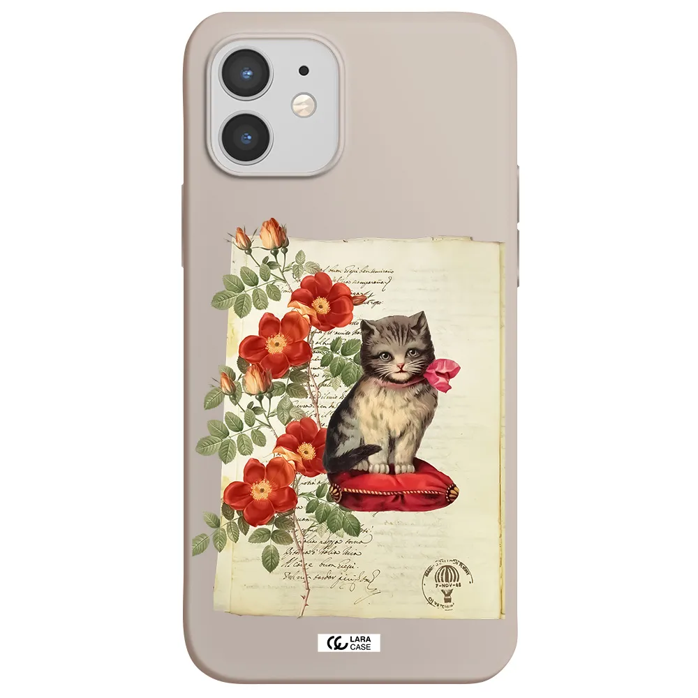 a cat on a pillow with flowers Apple iPhone 12 mini Silicone Stone Case