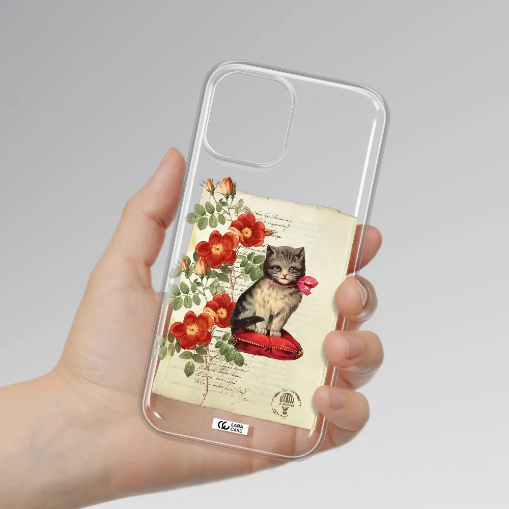 a cat on a pillow with flowers Apple iPhone 12 pro max Clear TPU Case